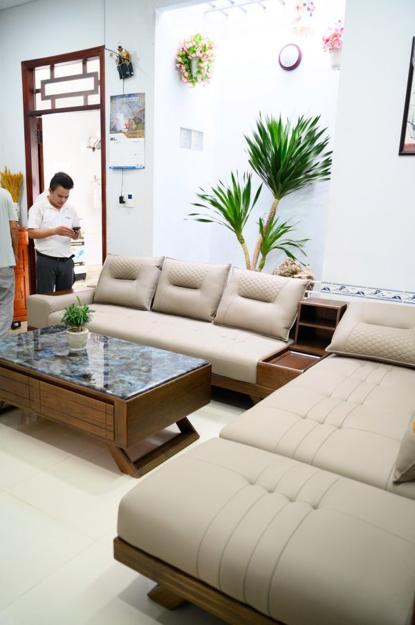 Bộ Sofa Da Cao Cấp Ốp Gỗ Sồi – VAROMI 882A