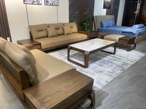 Bộ Sofa Da Cao Cấp Ốp Gỗ Sồi – VAORMI 995C